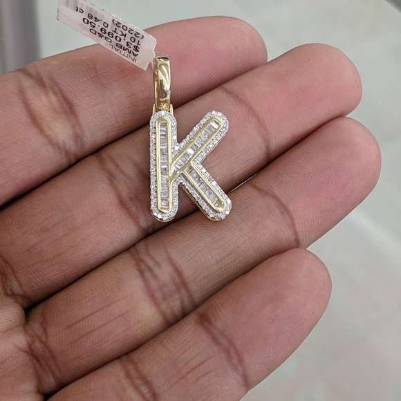 Real Diamond 10kt Gold baguette initial K pendant